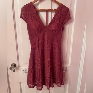 Elegant Lace V-Neck Dress in Deep Pink